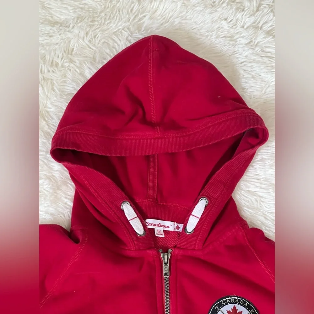 Canadiana Red Full Zip Hoodie Sweatshirt Youth XL (14–16) Canada Patch